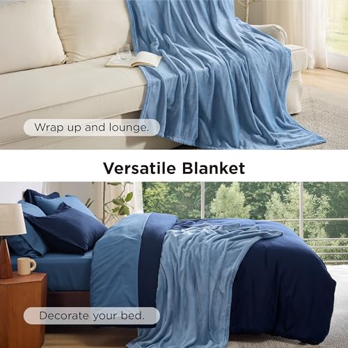 Bedsure Full Comforter Set Navy Blue, 8 Pieces Prewashed Full Size Bed in a Bag with Soft Fleece Bed Blanket, Down Alternative Bedding Set for All Seasons, Sheets, Pillowcases & Shams Bedsure