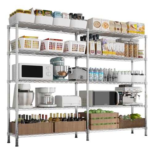 L Shaped Adjustable Storage Shelves, 57.87x13.78x70.87in Adjustable 5 Tier Wire Shelving Unit, Heavy Duty Garage Corner Shelf, Metal Standing Shelf Units, Pantry Shelf for Corner Laundry Closet SESAISHEIR