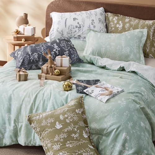 Bedsure Full Comforter Set - Sage Green Bed Set, 3 Pieces Cute Floral Bedding, 1 Soft Reversible Botanical Flowers Comforter and 2 Pillow Shams Bedsure