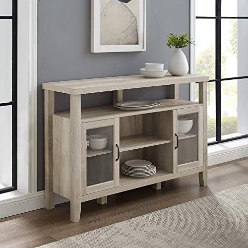 Walker Edison Tall Wood Universal TV Stand with Open Storage For TV's up to 58" Flat Screen Living Room Storage Entertainment Center, 52 Inch, White Oak - WoodArtSupply