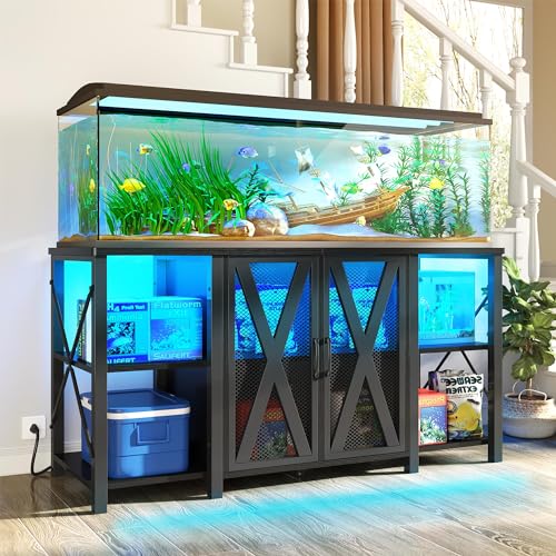 DWVO Reptile Tank Stand Aquarium Stand with Power Outlet & LED Light, 75/90/120 Gallon Terrarium Stand Cabinet - Heavy Duty Fish Tank Stand for Turtle Tank, Reptile Terrarium, 2000LBS Capacit - WoodArtSupply