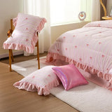 A Nice Night Rainbow Stripes & Bows Bedding Set,Ruffle 6 Piece Bed in a Bag Matching Sheet Set,Princess Style Chic Bow Printed,Light Pink Room Decor for Girls,Twin A Nice Night