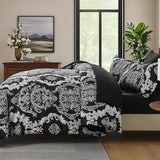 WONGS BEDDING 7 Pieces Comforter Set King Size, Black White Texture Bedding Set for All Season, Damask Soft and Breathable Bed in a Bag with Comforter, Flat Sheet, Fitted Sheet, Pillowcases & Shams WONGS BEDDING