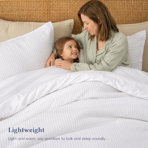 David's Home Waffle Weave Comforter Set 3PCS King Size, Soft Breathable Lightweight Cozy Skin-Friendly Warm for All Season, Elegant Aesthetic Home Decor Bedding Set with Pillow Shams, White David's Home