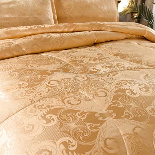 Raytrue-X Queen Comforter Set- Luxury Gold Silk Bed Set All Season Lightweight Quilt Soft Microfiber Bedding comforters & Sets Matching 2 Pillow Shams (Full/Queen, 3 Pieces, 88-by-88 inches) Raytrue-X