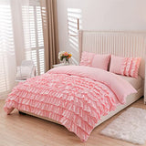Holawakaka Pink Waterfall Ruffle Comforter Set Twin Size Multi-Layers Ruffled Shabby Chic 3PCS Bedding Set for Girls Women Holawakaka