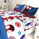 Jay Franco Kids Sheet Set with Fitted, Flat Sheets & Pillow Cover - Ultra-Soft Bedding with Pillowcase for Room Decor, White - Spidey & Friends, 4 Piece Full Jay Franco