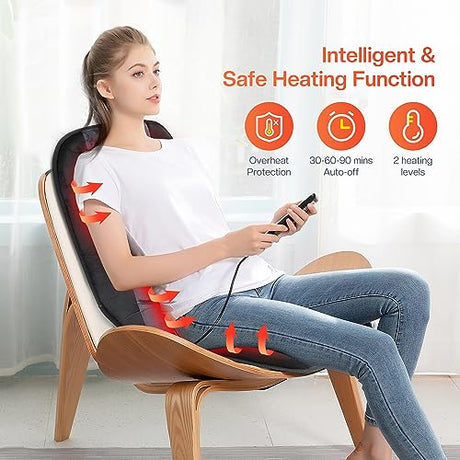 CILI Massage Chair Pad,Back Massager with Heat,Massage Seat Cushion with 10 Vibration Motors,30-60-90 Minutes Heating Options,Chair Massager for Office Chair, Home Office Use CILI