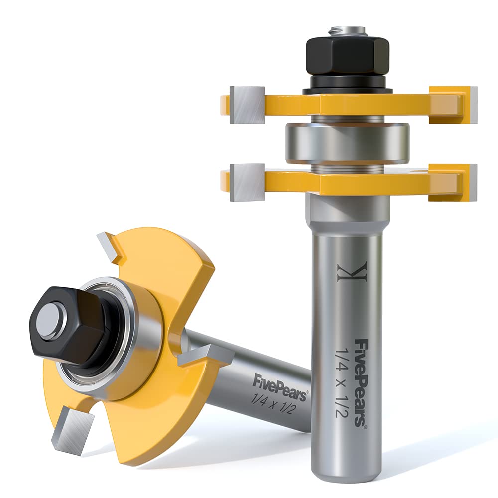 FivePears Tongue and Groove Router Bit Set with 1/2" Shank,T Shape 3 Teeth Wood Milling Cutter Woodworking Tool(2pcs) FIVEPEARS