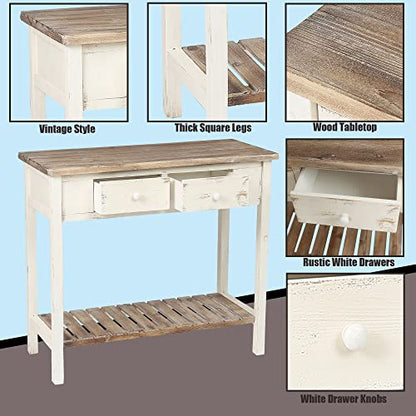 LuxenHome Foyer Table, 35'' 2-Drawer Entryway Table with Storage Shelf Wood, Small Farmhouse/Coffee/Sofa Table for Hallway/Entry Way/Foyer/Living