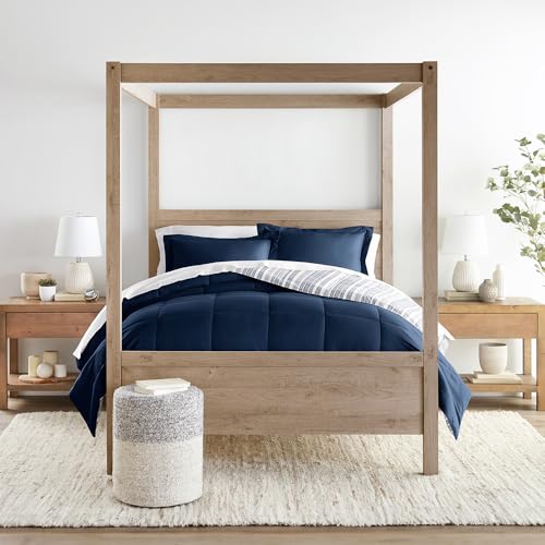 LINENS & HUTCH Comforter Set Patterned Microfiber All Season Down-Alternative Ultra Soft Bedding in Farmhouse Dreams - Full/Queen Farmhouse Dreams Navy LINENS & HUTCH