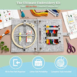 NBNQ Embroidery Stitch Book Kit for Beginners with Portable 10.65"x8.27" Loose-Leaf Cover, Includes 6 Fabric Pages, Complete Toolkit, Instructions and Videos.