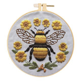Huacan Embroidery Kits for Adults Beginner 1 Pcs Stamped Bee Pattern Stitching DIY Sewing Kit 7.9 x 7.9 Inch