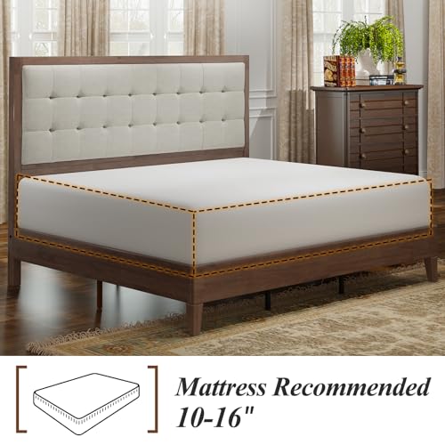 Jocisland King Size Wood Platform Bed Frame with Upholstered Tufted Headboard in Ash Gray - WoodArtSupply