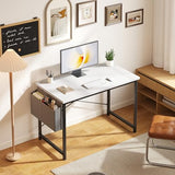 OLIXIS Computer Desk 44 Inch Home Office Desks for Small Spaces, Gaming Writing Study Work Table with Storage Bag for Bedroom, White OLIXIS