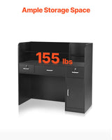 VEVOR Reception Desk, 47 Inch Rectangular Front Counter Table, Office Reception Counter with Lockable Drawer and Storage Cabinet, for Checkout, Lobby, Beauty Salon and Office, Black VEVOR
