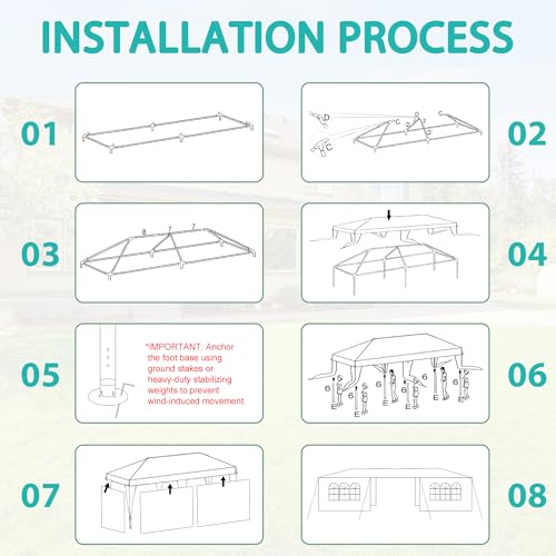10' x 30' Outdoor Canopy Tents with 8 Detachable Sidewalls, White Patio Gazebo Tents, Shade Shelters for Birthday, Events, Party, Wedding, Gatherings and Patio Usnipoya