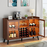 Auromie Wine Bar Cabinet with Led Light, Home Coffee Cabinet with Wine and Glass Rack, Kitchen Buffet Sideboard with Storage Shelves, Freestanding Liquor Cabinet for Living Room, Dining Room (Walnut) Auromie