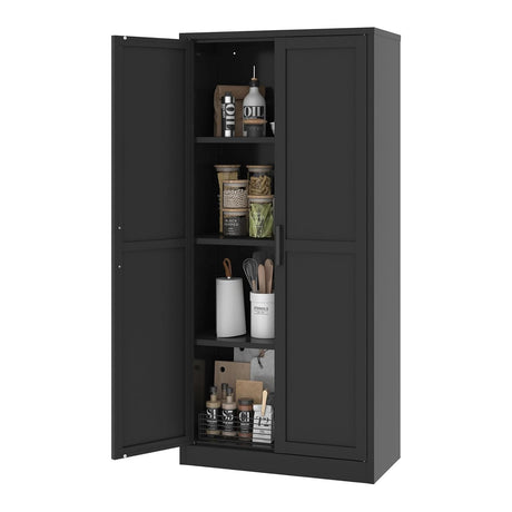 MIOCASA Metal Pantry Cabinet with Adjustable Shelves, Heavy-Duty Metal Storage Cabinet with 2 Doors Organizer for Kitchen, Office, Garage (Black) MIOCASA