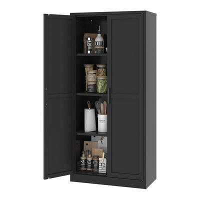 MIOCASA Metal Pantry Cabinet with Adjustable Shelves, Heavy-Duty Metal Storage Cabinet with 2 Doors Organizer for Kitchen, Office, Garage (Black)