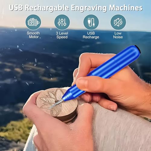 FOLAI USB Rechargeable Engraving Pen - Versatile Customizer Engraver Tool for Jewelry, Wood, Metal,Plastic,Glass,Stone,Manicure & More -Portable, Ideal for DIYers (Blue) FOLAI