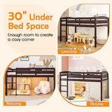 KOTEK Twin Loft Bed, Solid Wood Low Loft Bed for Kids with Ladder & Guard Rails, No Box Spring Needed, Space-Saving Loft Bed Frame for Boys & Girls (Espresso) KOTEK