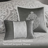 Madison Park Odette Cozy Comforter Set Jacquard Damask Medallion Design - Modern All Season, Down Alternative Bedding, Shams, Decorative Pillows, King(104 in x 92 in), Silver 8 Piece Madison Park