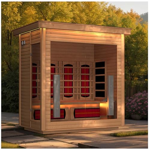 3-4 Person Hybrid Home Wood Sauna, Outdoor WiFi Control Traditional Hemlock Steam & Far Infrared Saunas Spa Room with Red Light Therapy, 11 Heaters& Electric Stove, Accessories Included, Leftdoor Smartmak