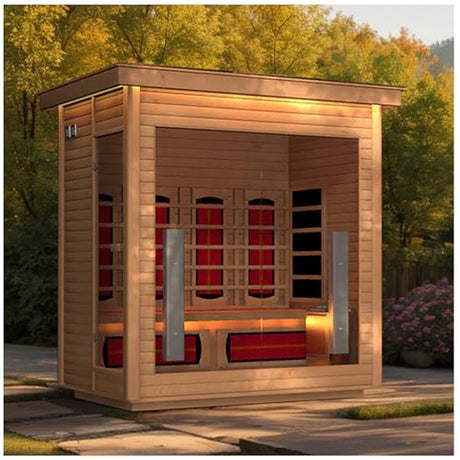 3-4 Person Hybrid Home Wood Sauna, Outdoor WiFi Control Traditional Hemlock Steam & Far Infrared Saunas Spa Room with Red Light Therapy, 11 Heaters& Electric Stove, Accessories Included, Leftdoor Smartmak