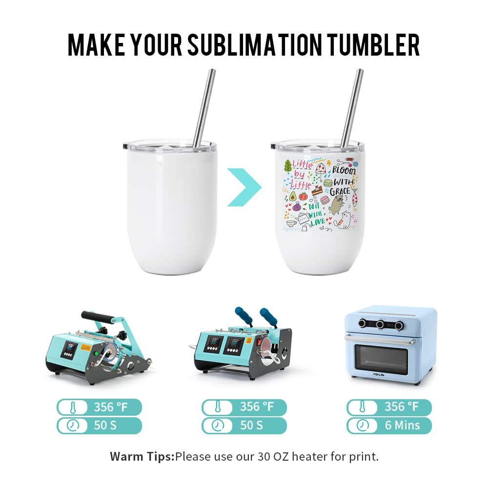 PYD Life Sublimation Wine Kids Tumblers Blanks Straight Bulk 15 OZ Glossy White with Leakproof Lid and Straw Stainless Steel for Cricut Mug Press Tumbler Heat Press 6 Pack PYD Life