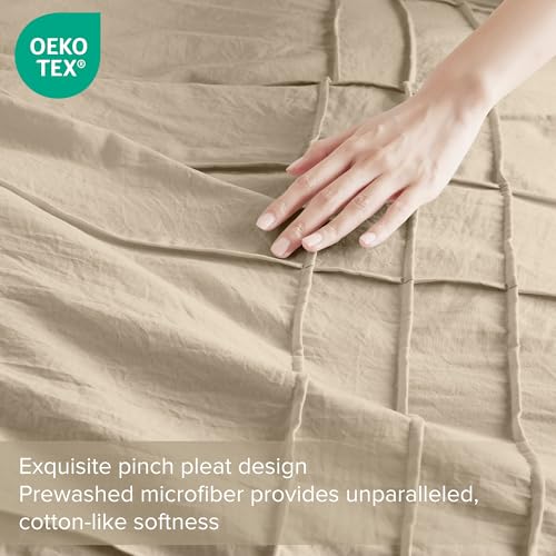 Comfort Spaces Khaki Twin Size Comforter Set - 2 Pieces Pintuck Pleated Bedding Sets, All Season Lightweight, Extra Softness Pre-Washed Microfiber Twin Bed Set, Shams, Twin Comfort Spaces