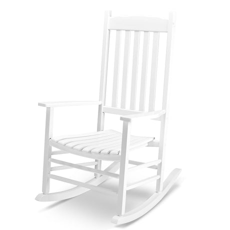 Outvita Outdoor Rocking Chair, Solid Wood High Back Rocker, All Weather Lounge Chair for Porch Patio Fire Pit Garden Backyard Deck Indoor, Wave Shape, White Outvita
