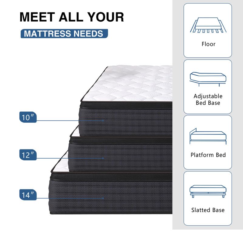 DEHIJU King Size Mattress, 12 Inch Hybrid Memory Foam King Mattress in a Box, Medium Firm, Pressure Relief, CertiPUR-US DEHIJU