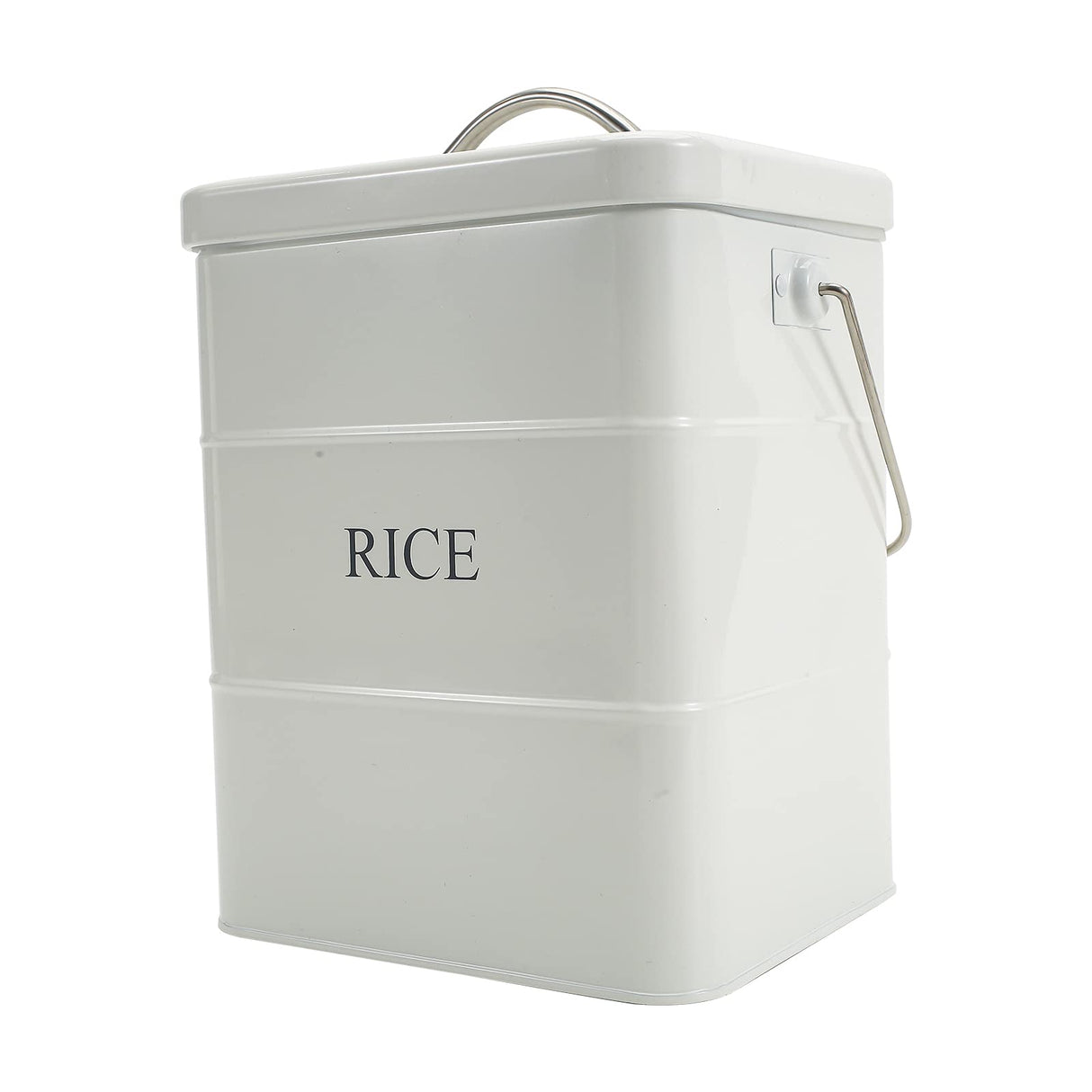 Xbopetda Metal Rice Storage Box, Square Rice Container with Lid and handle, Sealed Food Storage Bin for Kitchen, Countertop Organizer Jar for Rice Flour Soybean Grain Cereal-White Xbopetda