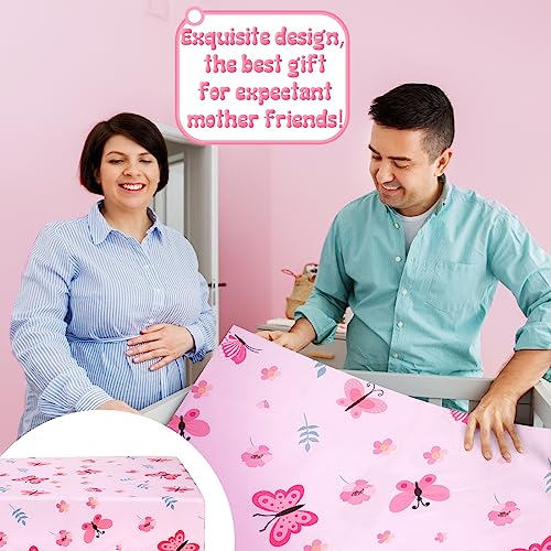 Tudomro 3 Pieces Butterfly Nursery Crib Bedding Set for Girls, Standard Size Bedding Sets with Comforter Fitted Sheet Crib Skirt(Pink) Tudomro