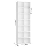 FOTOSOK 71'' Tall Bookshelf, Double Wide Media Tower Rack CD DVD Rack Display Cabinet with Adjustable Shelves, Tall Narrow Bookcase White Bookshelf Cube Shelf for Home Office, White FOTOSOK