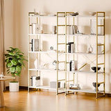 Shintenchi 5 Tiers Bookshelf, Classically Tall Bookcase Shelf,Industrial Book Rack,Modern Book Holder in Bedroom/Living Room/Home/Office, Storage Rack Shelves for Books/Movies,Gold Shintenchi