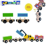 Wooden Trains Cars with Crane Magnetic Train Toys for Wooden Train Tracks Train Sets for Toddlers and Kids Ages 3+ (Crane Train) SAIBURAZ