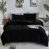 Luxlovery Black Velvet Comforter Set Cal King Men Plush Fluffy Black Bedding Set California King Minimalist Bedding Set Solid Modern Blanket Quilts Winter Warm Flannel Comforter Set Luxlovery