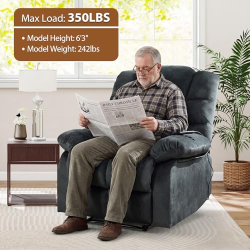 ANJ Massage Recliner Chair with Heat for Adults, Manual Recliners with Soft Fabric, Ergonomic Reclining Sofa with Overstuffed Armrests and Backrest, Single Recliner Chairs for Living Room, Dark Green