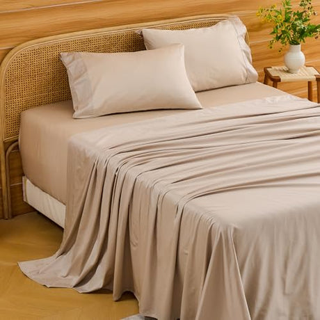 Bedlifes Deep Pocket Sheets 18-24 Inch, Queen Size Egyptian Cotton 1000 Thread Count, 4-Piece - Fits Extra Thick Mattresses, Cooling & Breathable (Linen) Bedlifes