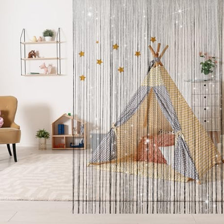 4 Pieces Glitter String Curtains Doorway Beads Curtains, 39 x 79 Inch Hanging Fringe Hippie Room Divider Door String Curtain Boho Doors Tassel for Doorways, Windows, Closet, Privacy Decor (Black) VavoStocks