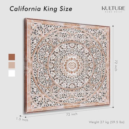 King Wood Headboard Rustic | Carved Full Headboard Only | Wooden Headboard Full Size Bed | Wall Mount Headboard King | Full Bed Headboard Panels (Manusa Antic, Cal King) - WoodArtSupply