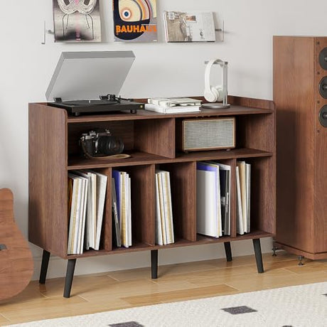 ChooChoo Record Player Stand, Turntable Stand with Vinyl Storage, Record Player Cabinet Up to 350 Albums, Cube Storage Organizer for Living Room, Walnut ChooChoo