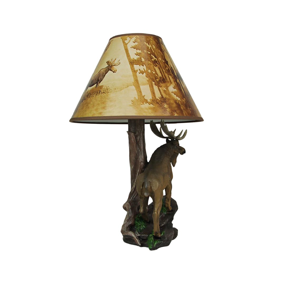 North American Bull Moose Table Lamp with a 12-Inch Diameter Forest Print Shade- Wildlife Decor - Perfect for Living Rooms, Cabins, and Bedrooms - 20 Inches Tall Zeckos