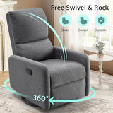 Jocisland Swivel Rocking Chair, Nursery Glider Recliner Chairs for Adults, Rocker for Living Room Bedroom, Comfy Upholstered Modern Nursing Reclining Single Sofa, Grey Linen (No Side Pockets)