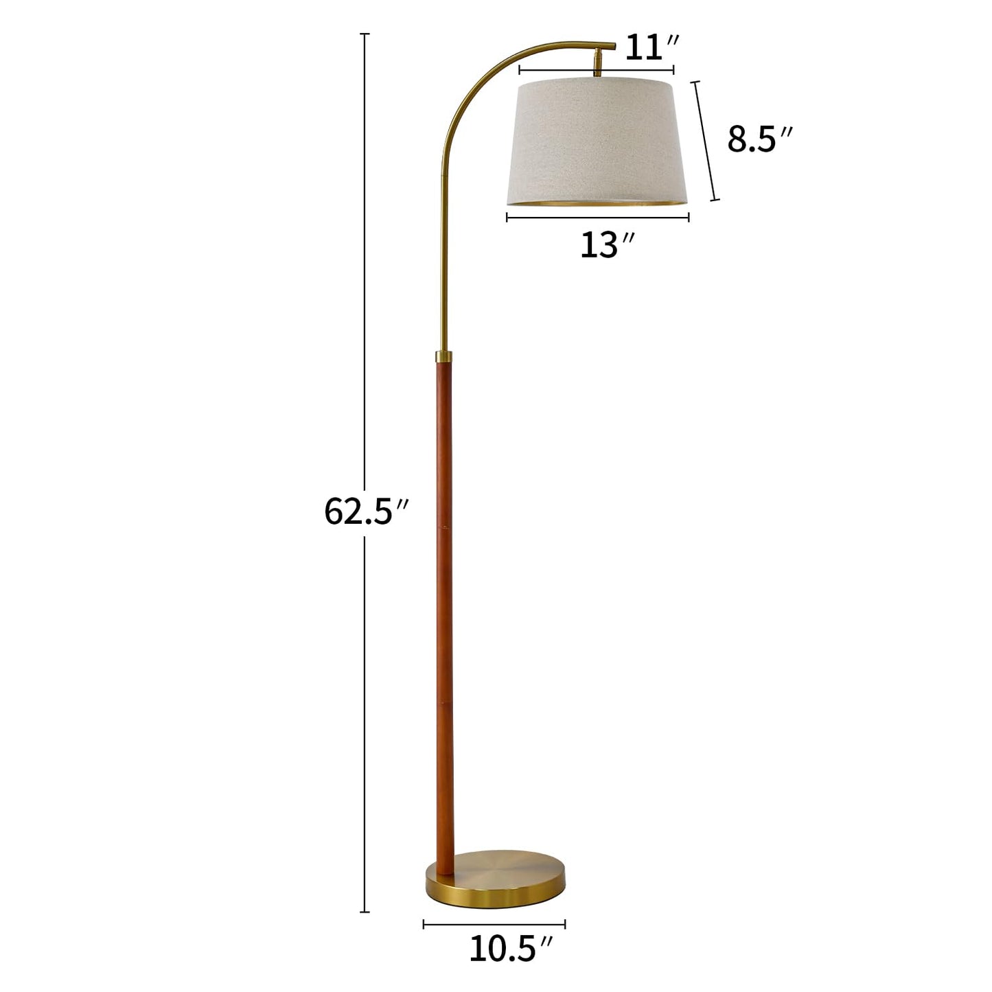 G-SAFAVA 62.5" Gold Floor Lamp for Living Room with Foot Switch Standing Lamp Tall Industrial Reading for Bedroom Office - WoodArtSupply