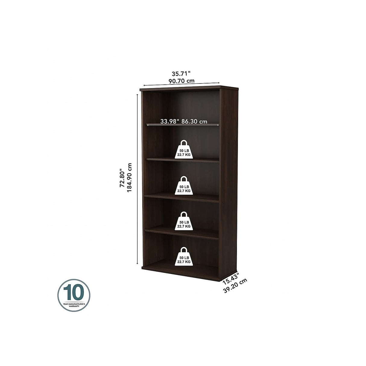 Bush Business Furniture Studio C Modern 5 Shelf Bookcase in Black Walnut Bush Business Furniture