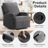 INZOY Manual Recliner with Thicker Backrest, Soft Fabric Recliner Chair with Overstuffed Cushion, Heavy Duty Reclining Sofa for Living Room Bedroom Apartment, Grey