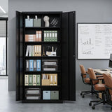 VINGLI Metal Garage Storage Cabinet with 2 Doors and 5 Adjustable Shelves, 71" Tall Steel Lockable File Cabinet, Locking Tool Cabinets for Home Office Garage Gym School (Black) VINGLI